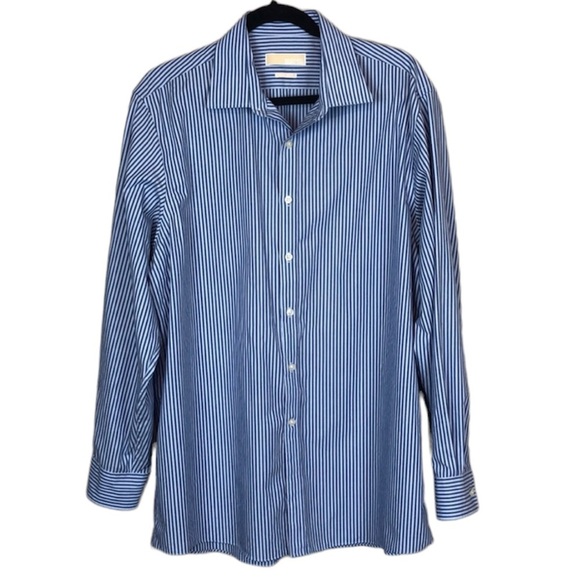 Michael Kors Blue & White Stripe Button Down Shirt - Picture 1 of 7